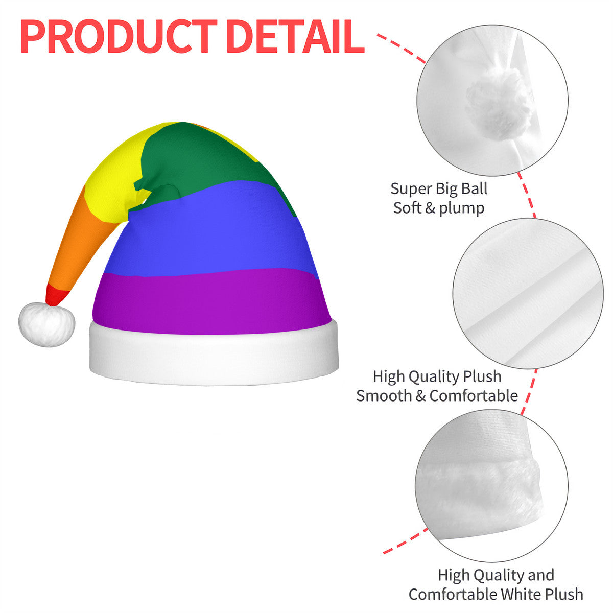 Rainbow Pride Flag Adult Glowing Plush Christmas Hat