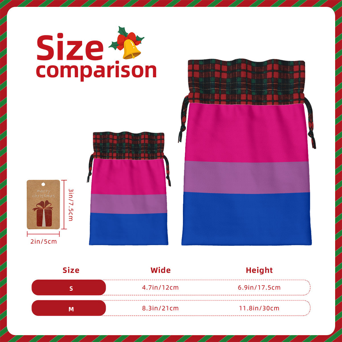 Bisexual Pride Flag Plaid Linen Drawstring Gift Bag - Multiple Sizes