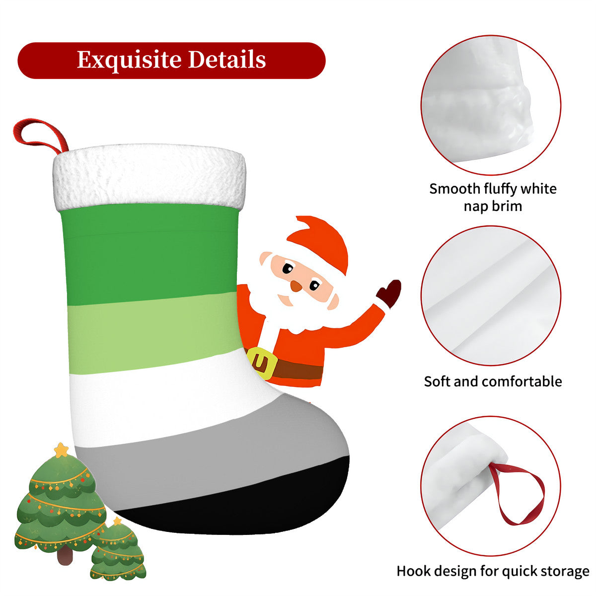 Aromantic Pride Flag Holiday Stocking 11" x 17.7"
