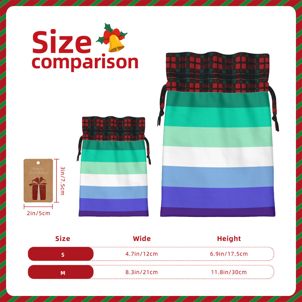 MLM Pride Flag Plaid Linen Drawstring Gift Bag - Multiple Sizes