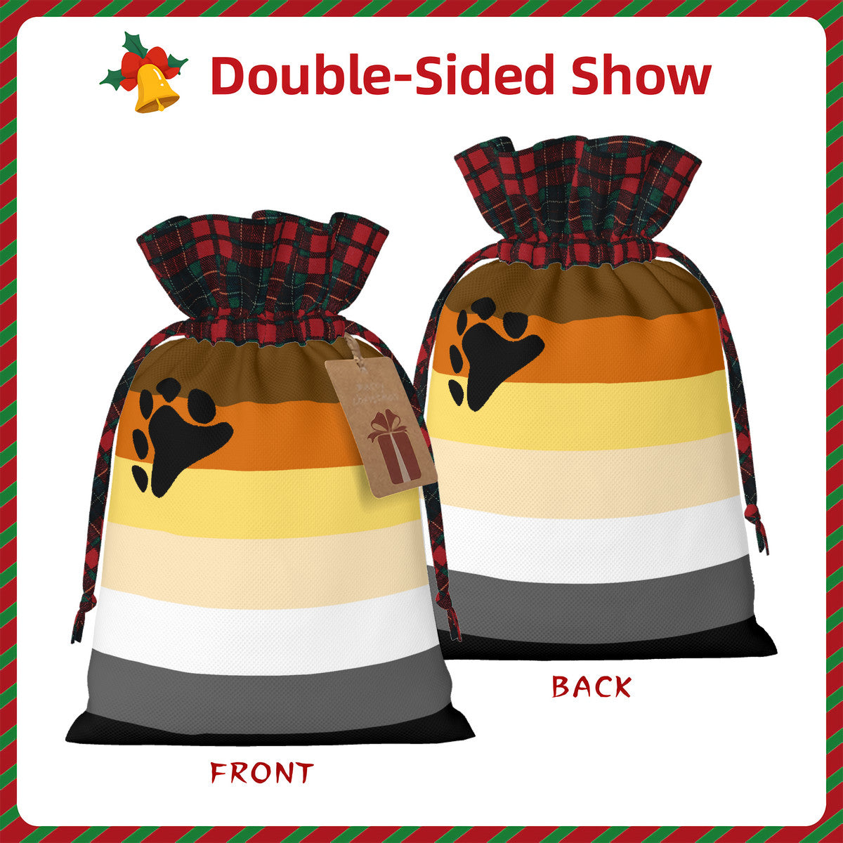 Bear Pride Flag Plaid Linen Drawstring Gift Bag - Multiple Sizes