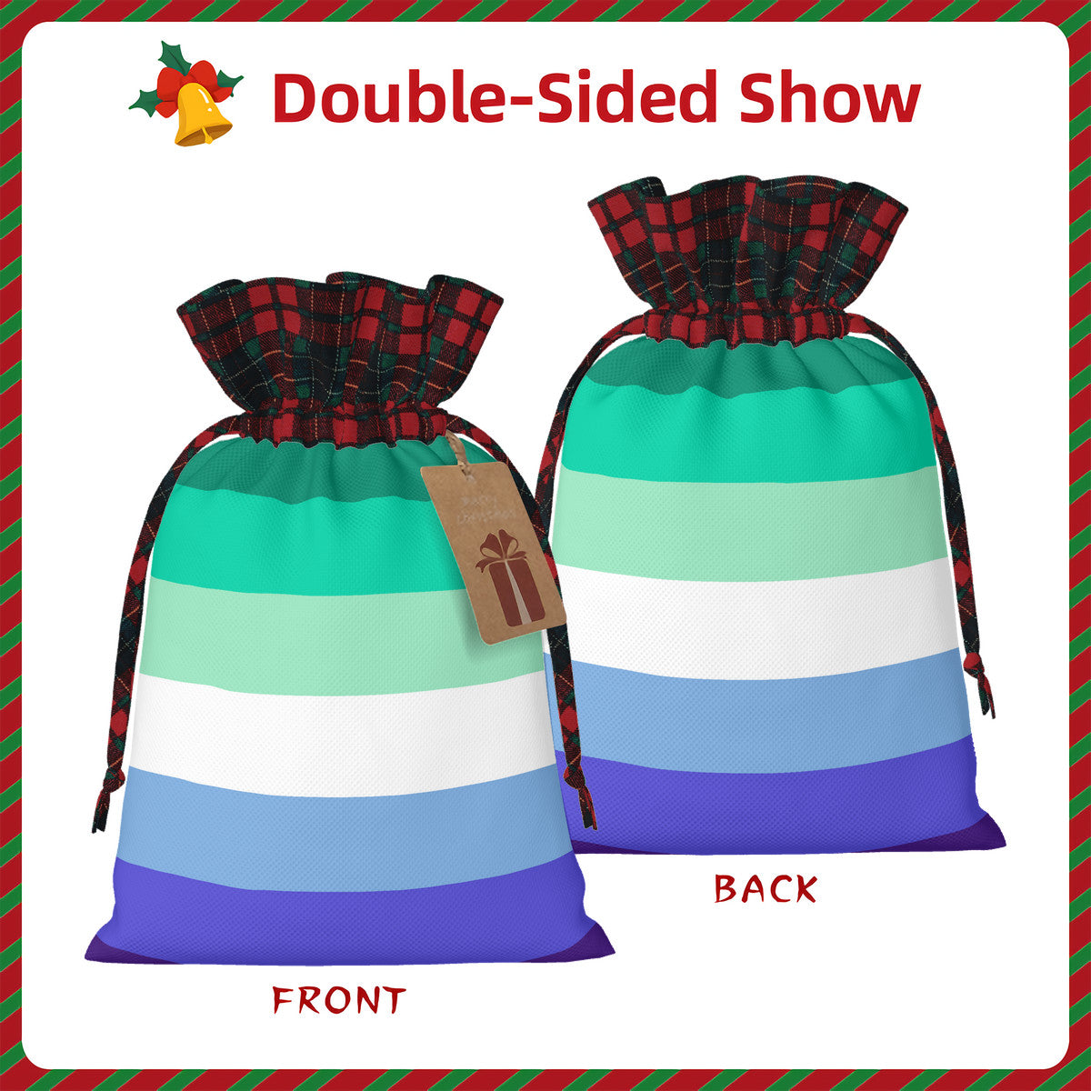 MLM Pride Flag Plaid Linen Drawstring Gift Bag - Multiple Sizes
