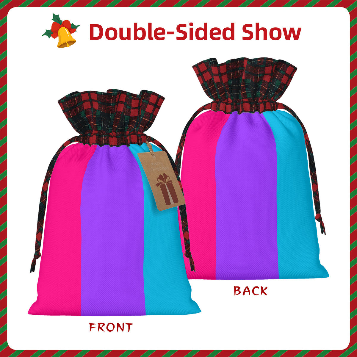 Androgyne Pride Flag Plaid Linen Drawstring Gift Bag - Multiple Sizes