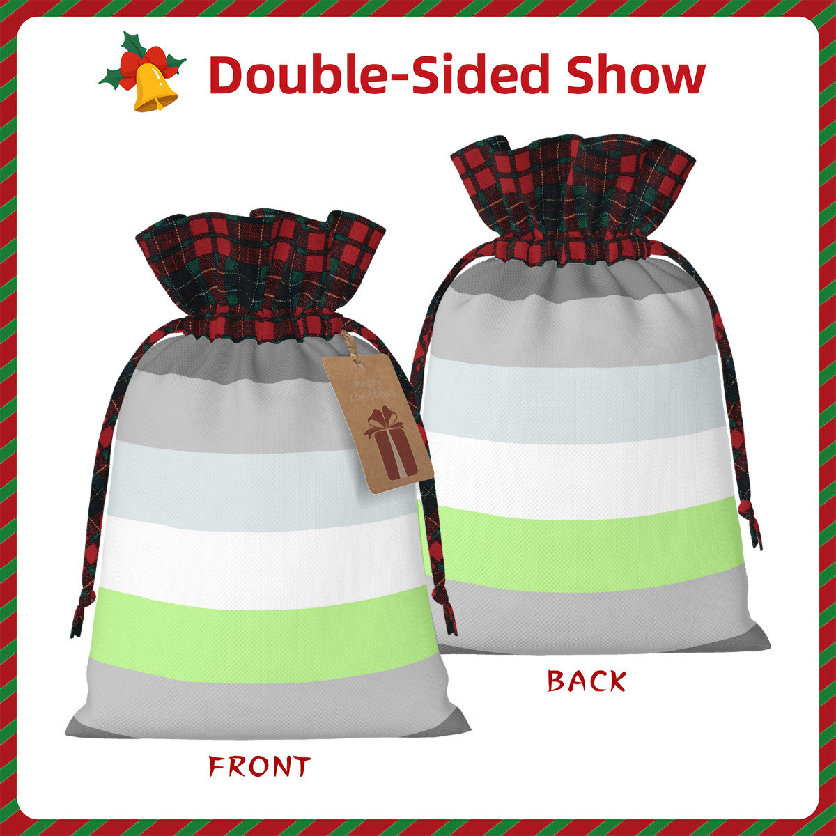 Demiagender Pride Flag Plaid Linen Drawstring Gift Bag - Multiple Sizes