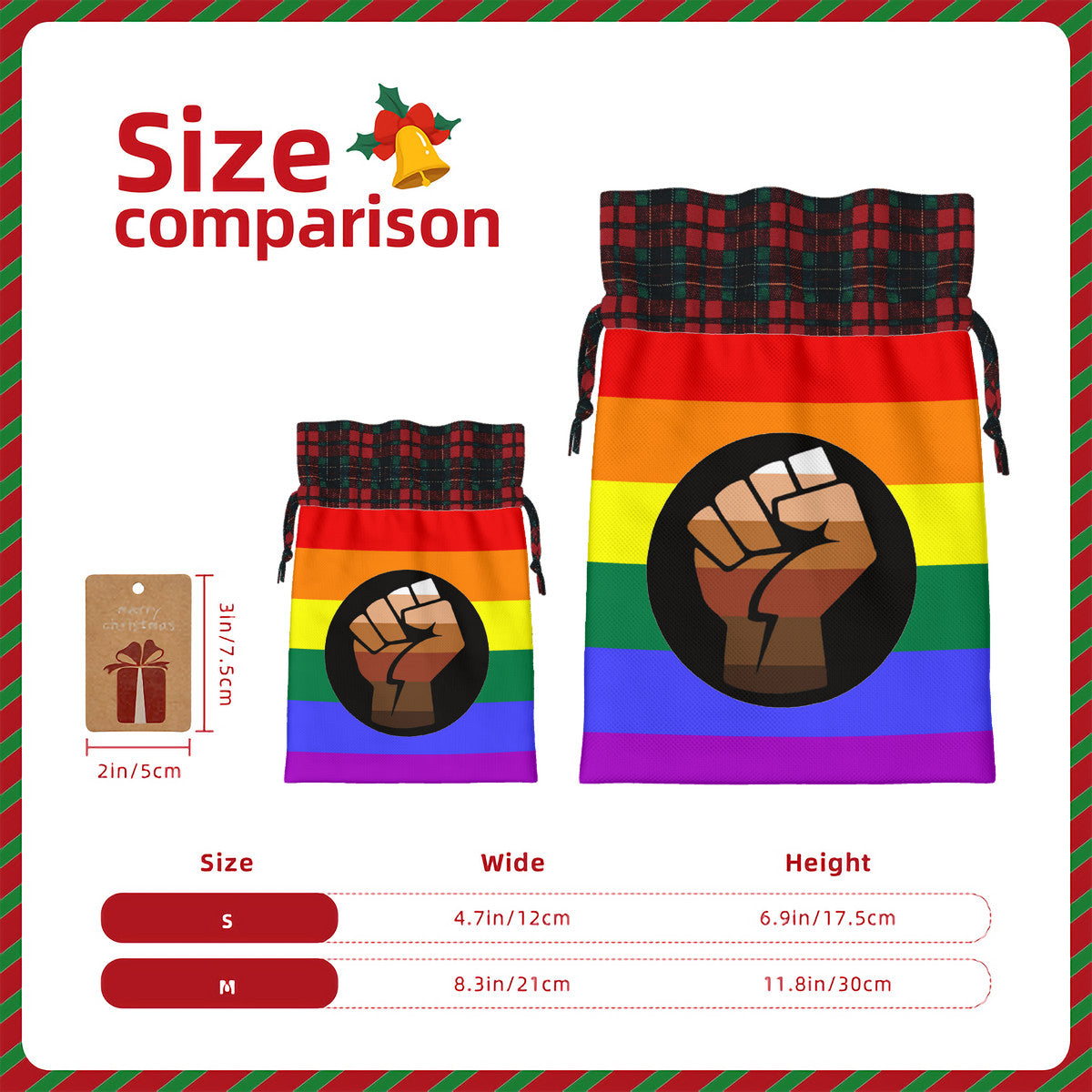 QPOC Pride Flag Plaid Linen Drawstring Gift Bag - Multiple Sizes
