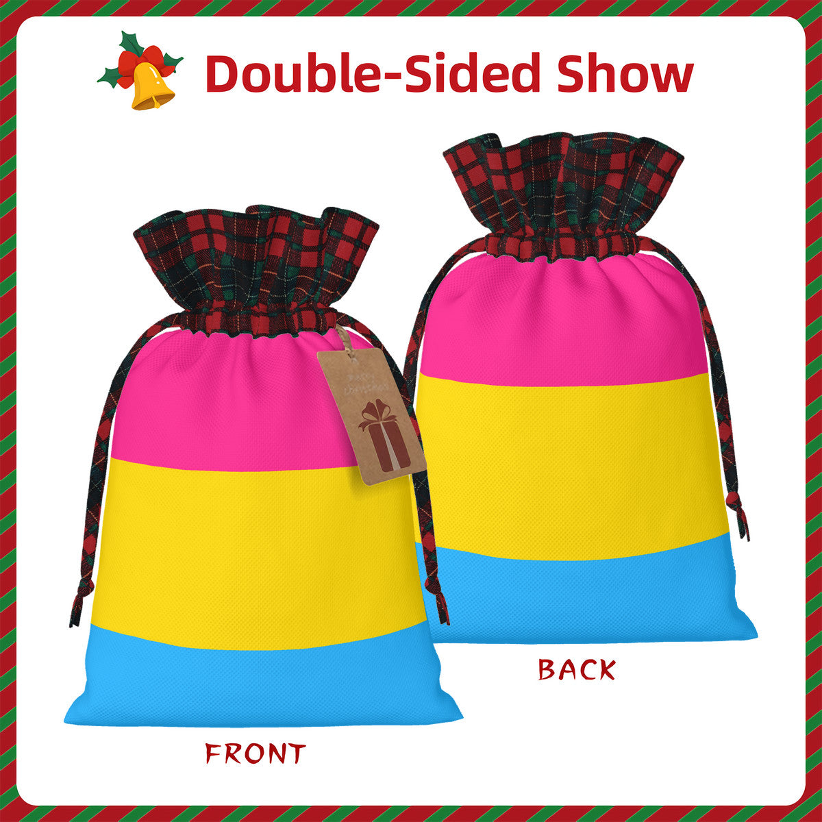 Pansexual Pride Flag Plaid Linen Drawstring Gift Bag - Multiple Sizes