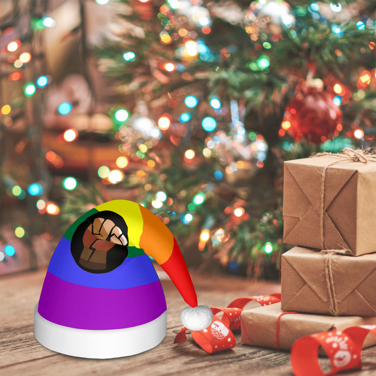 QPOC Pride Flag Adult Glowing Plush Holiday Hat