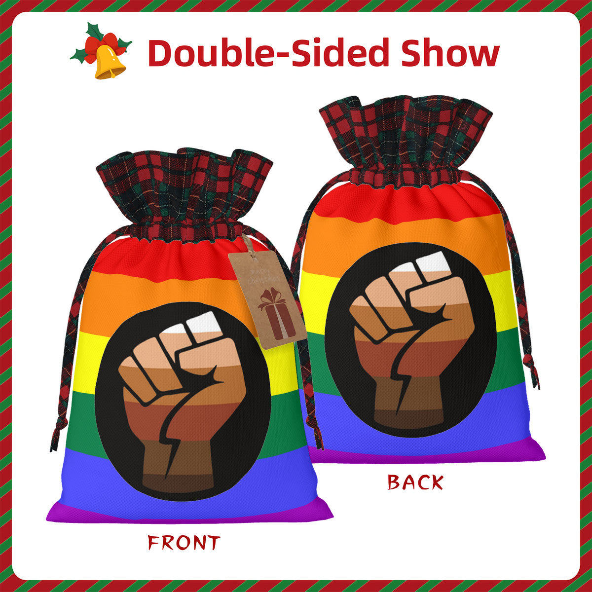 QPOC Pride Flag Plaid Linen Drawstring Gift Bag - Multiple Sizes