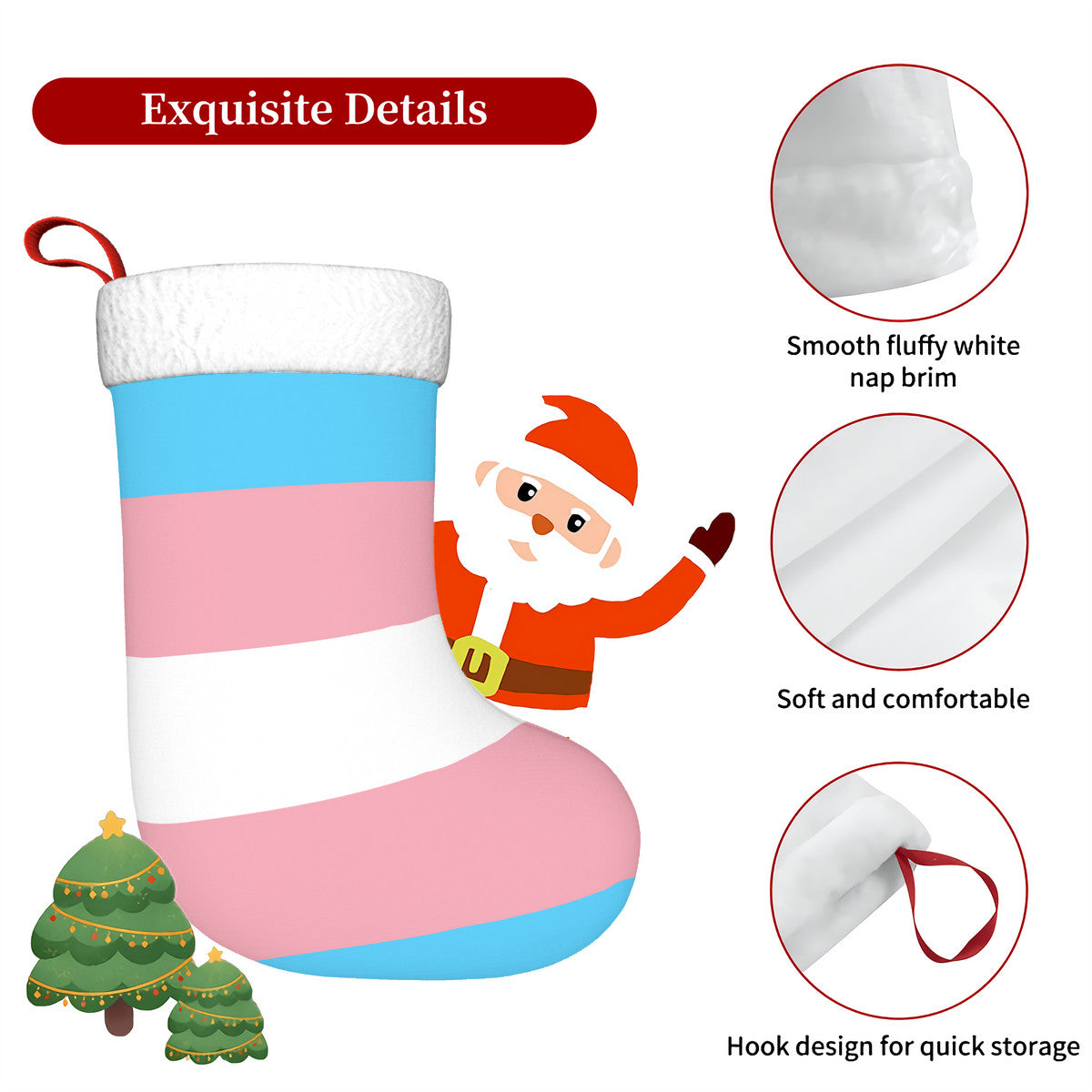 Transgender Pride Flag Holiday Stocking 11" x 17.7"