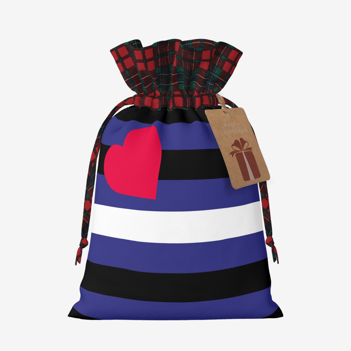 Leather Pride Flag Plaid Linen Drawstring Gift Bag - Multiple Sizes