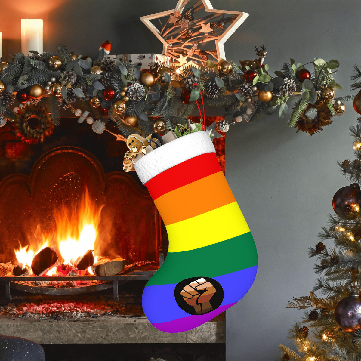 QPOC Pride Flag Holiday Stocking 11" x 17.7"