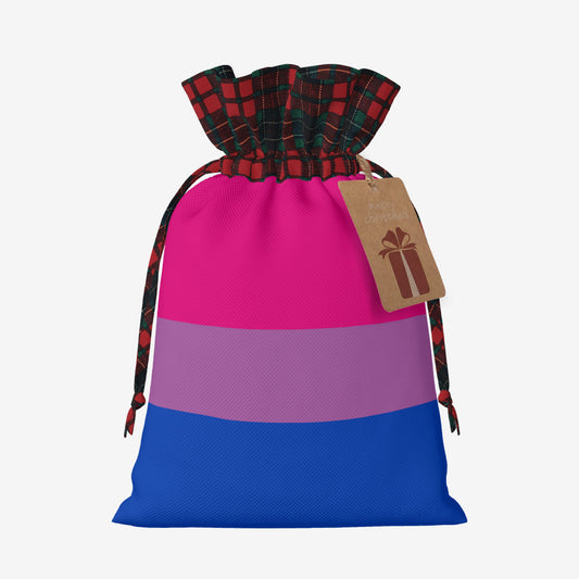 Bisexual Pride Flag Plaid Linen Drawstring Gift Bag - Multiple Sizes