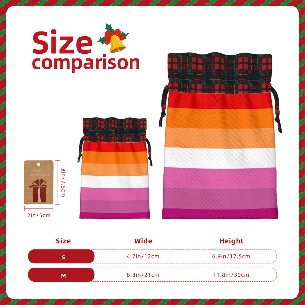 Lesbian Pride Flag Plaid Linen Drawstring Gift Bag - Multiple Sizes