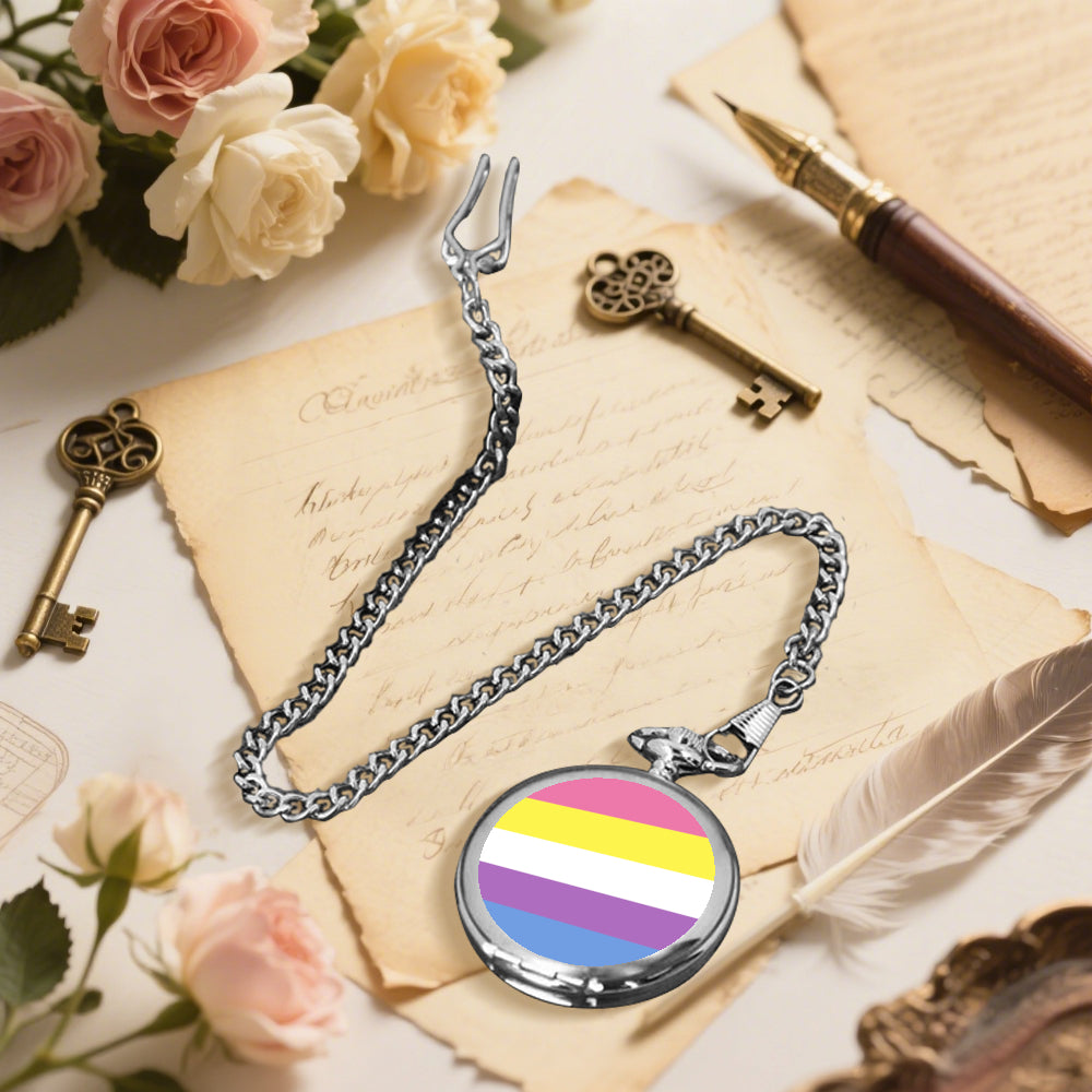 Bigender Pride Flag Round Pocket Watch