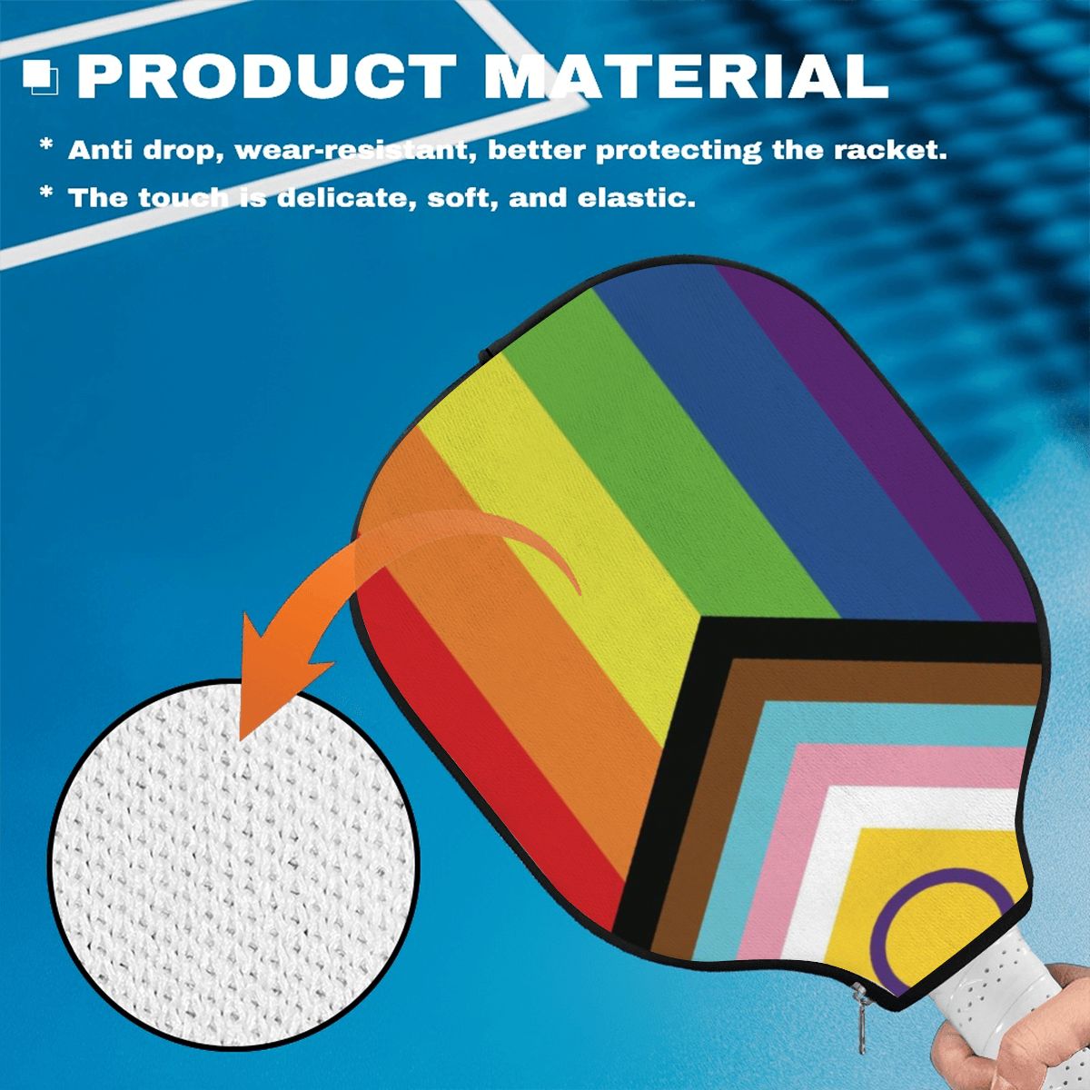 Inclusive Progress Pride Flag Pickleball Paddle Cover