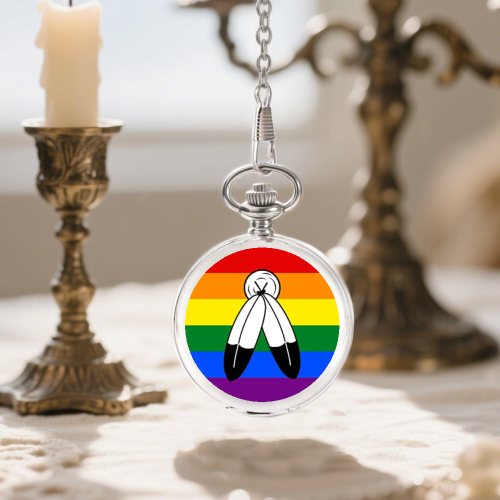 Two-Spirit Pride Flag Round Pocket Watch