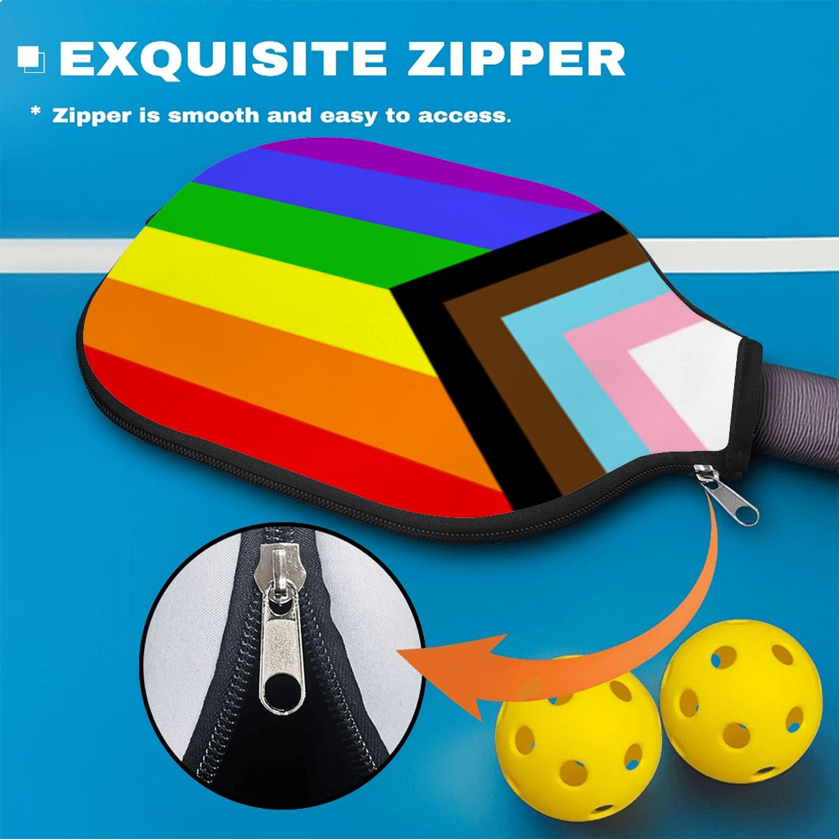 Progress Pride Flag Pickleball Paddle Cover
