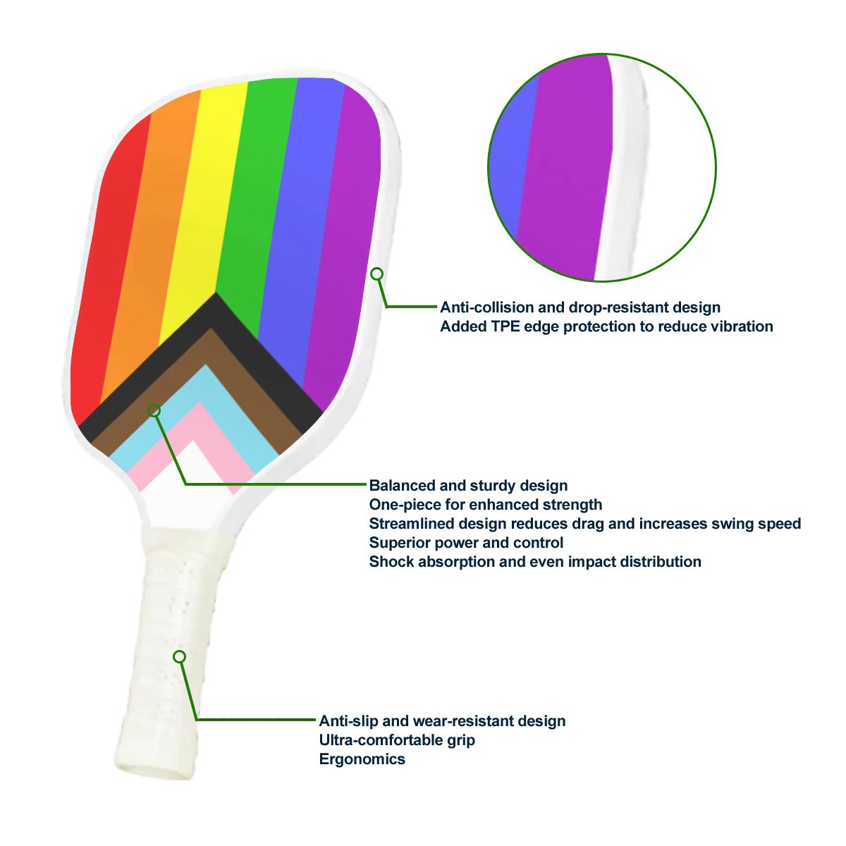 Progress Pride Flag Pickleball Paddle