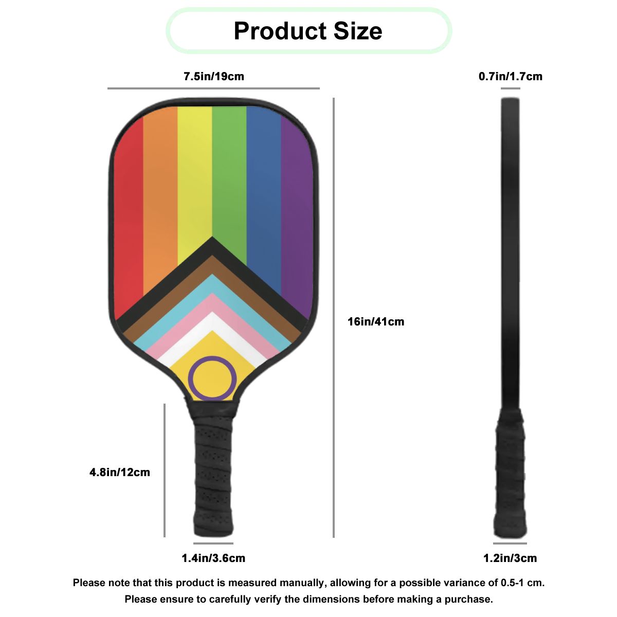 Inclusive Progress Pride Flag Pickleball Paddle