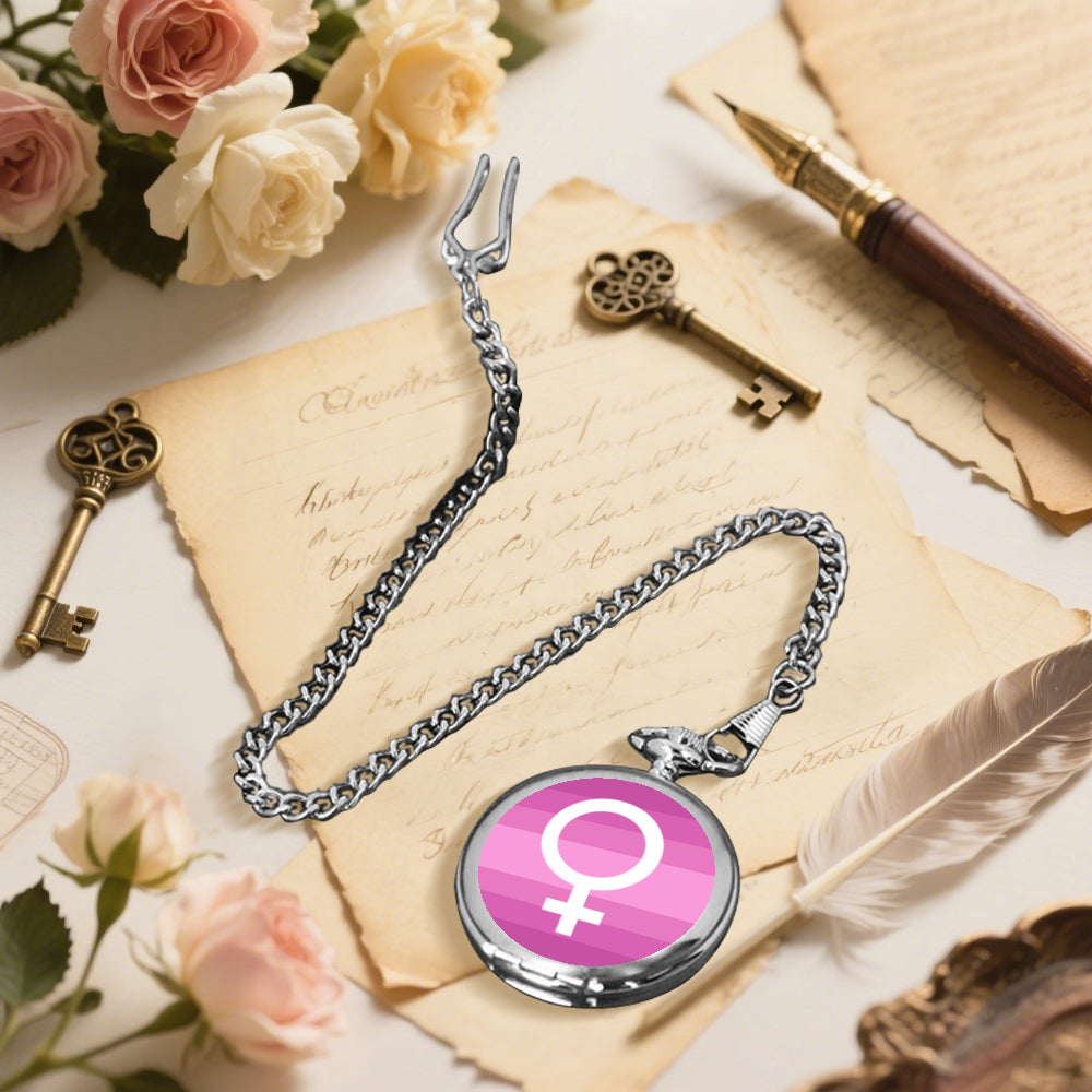 Female (cis) Pride Flag Round Pocket Watch