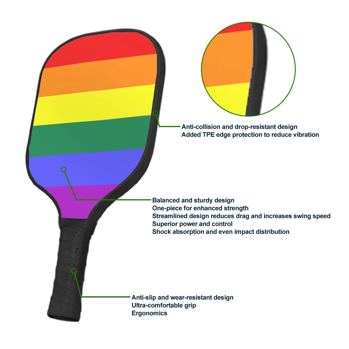 Rainbow Pride Flag Pickleball Paddle