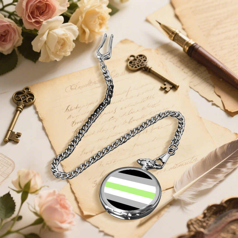 Agender Pride Flag Round Pocket Watch