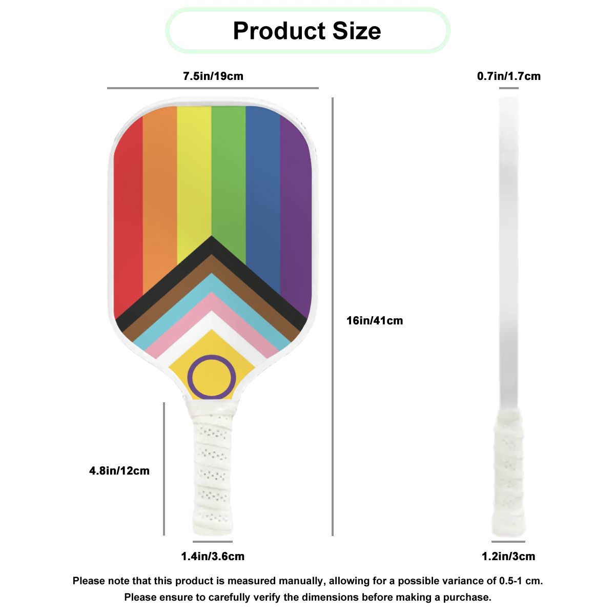 Inclusive Progress Pride Flag Pickleball Paddle