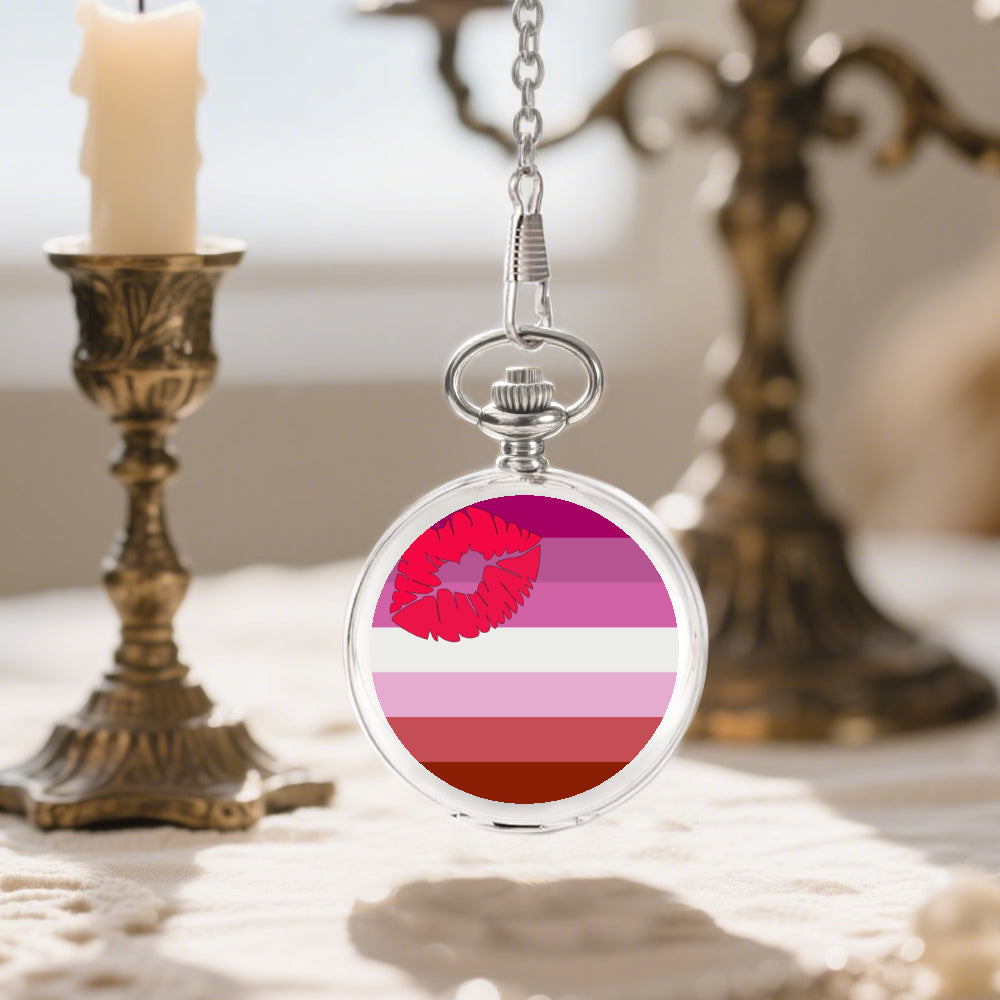 Lipstick Lesbian Pride Flag Round Pocket Watch