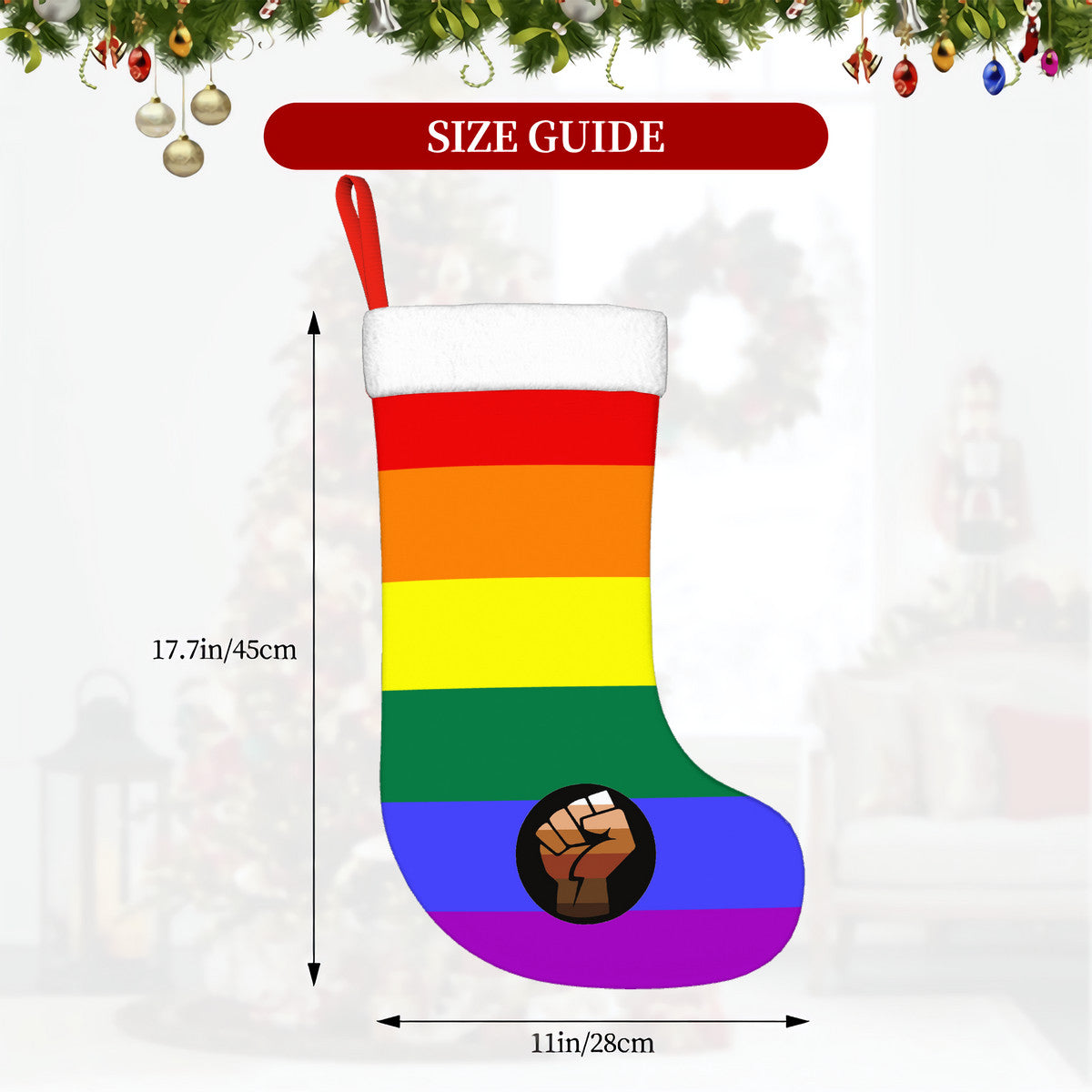 QPOC Pride Flag Holiday Stocking 11" x 17.7"