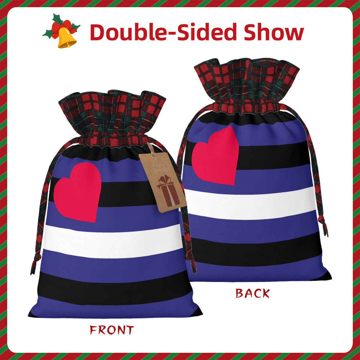 Leather Pride Flag Plaid Linen Drawstring Gift Bag - Multiple Sizes