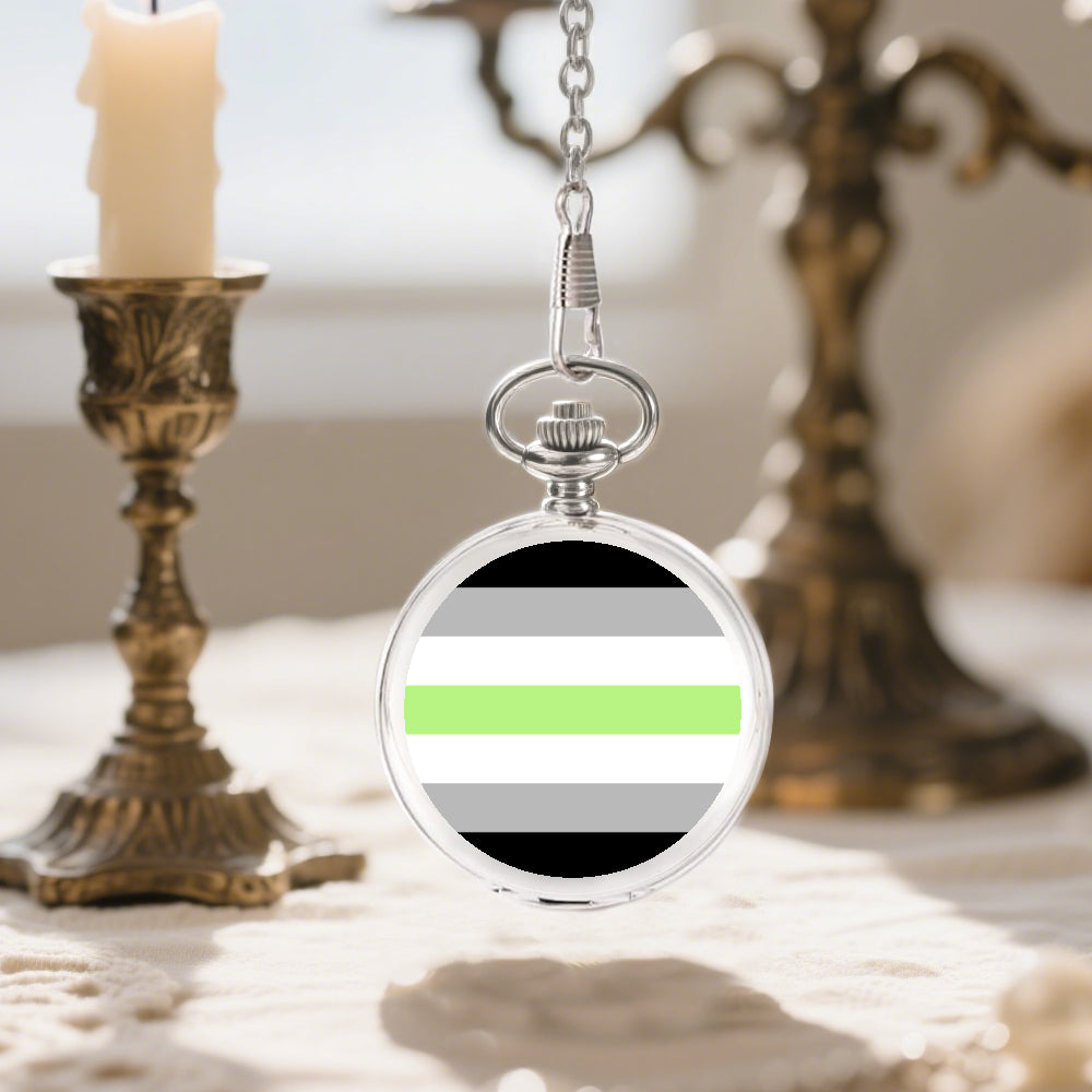 Agender Pride Flag Round Pocket Watch