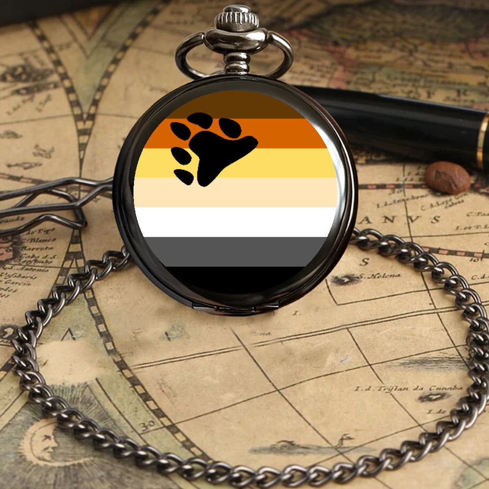 Bear Pride Flag Round Pocket Watch