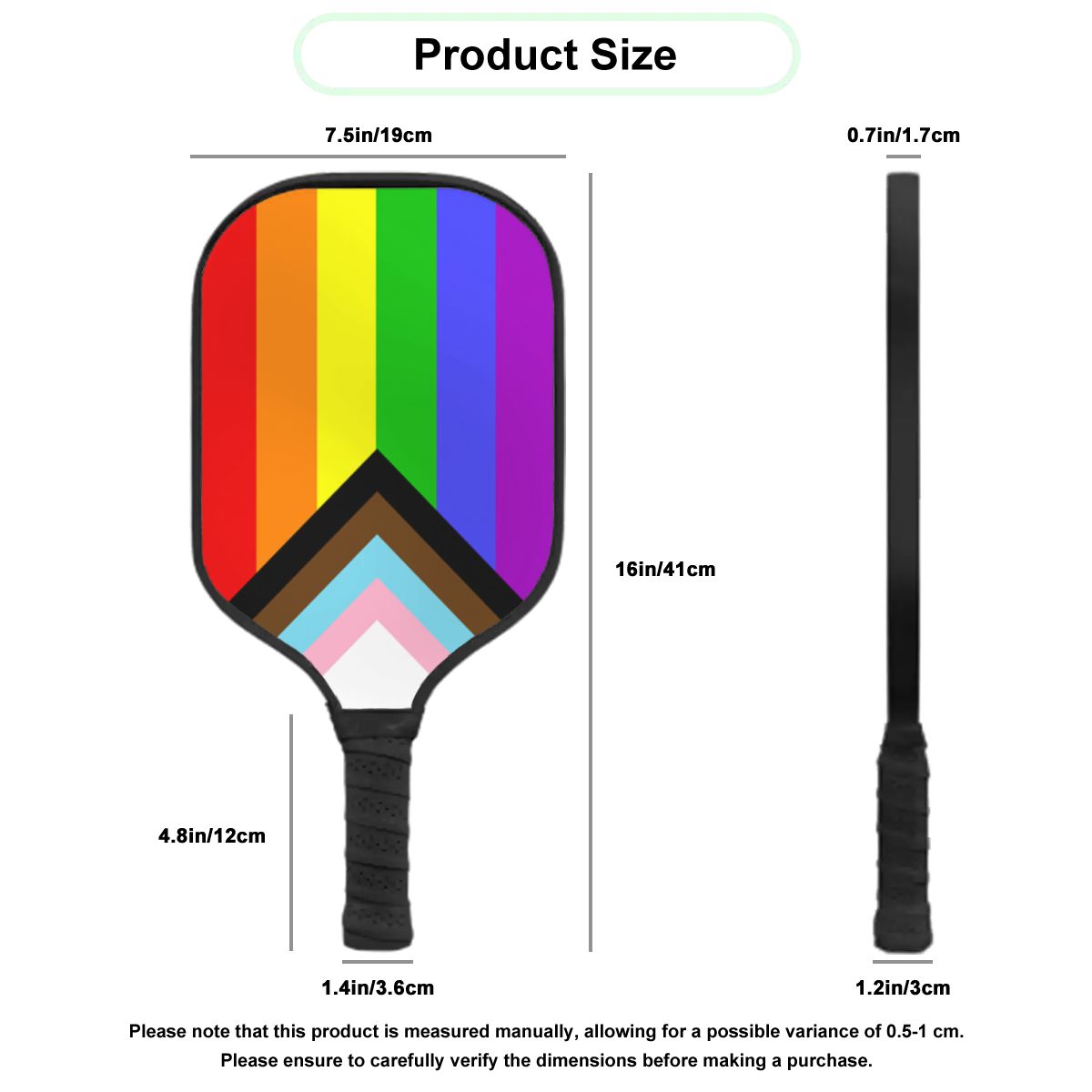 Progress Pride Flag Pickleball Paddle