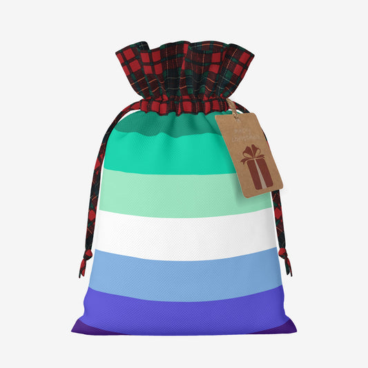 MLM Pride Flag Plaid Linen Drawstring Gift Bag - Multiple Sizes
