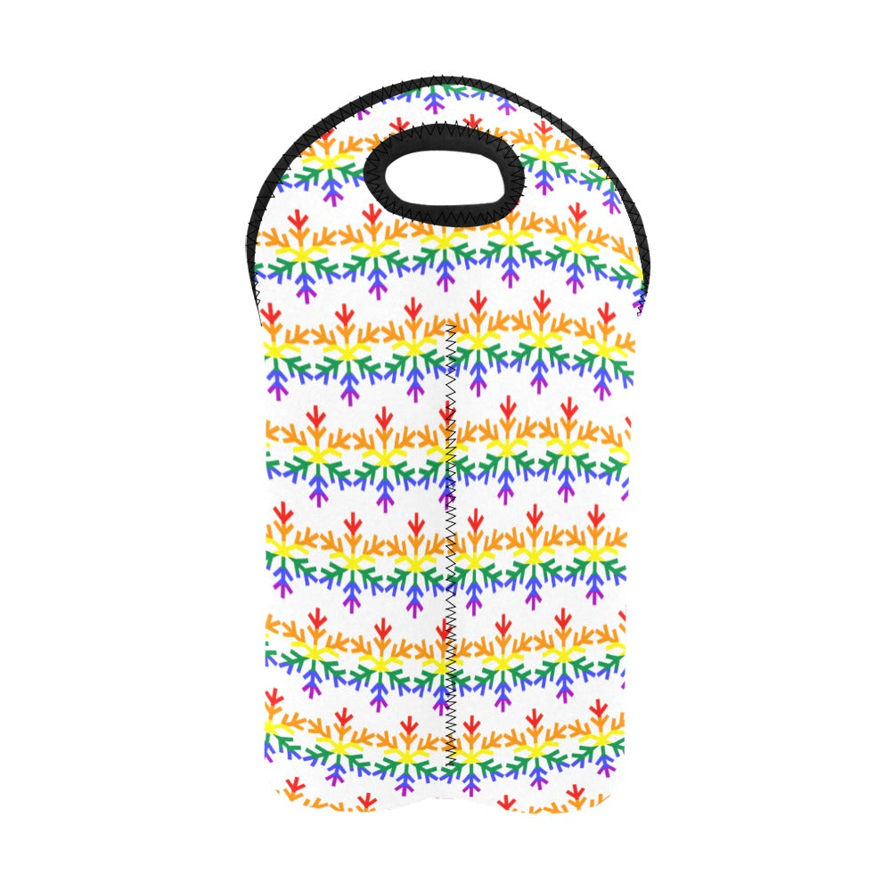Rainbow Pride Flag Snowflake 2-Bottle Neoprene Wine Bag