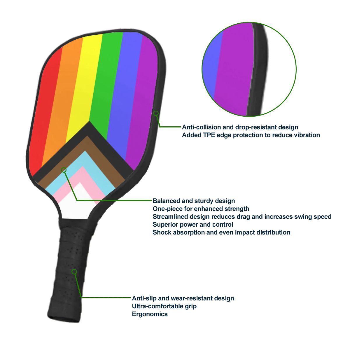 Progress Pride Flag Pickleball Paddle