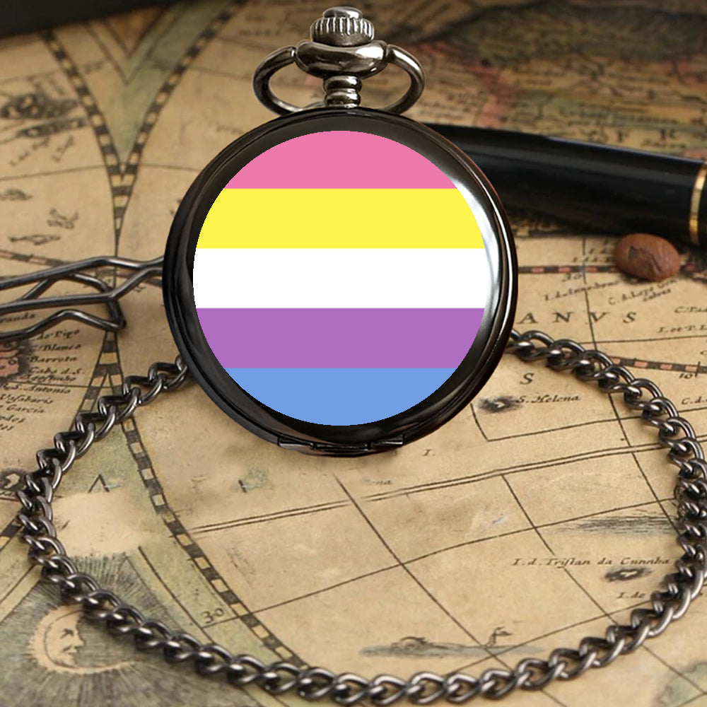 Bigender Pride Flag Round Pocket Watch