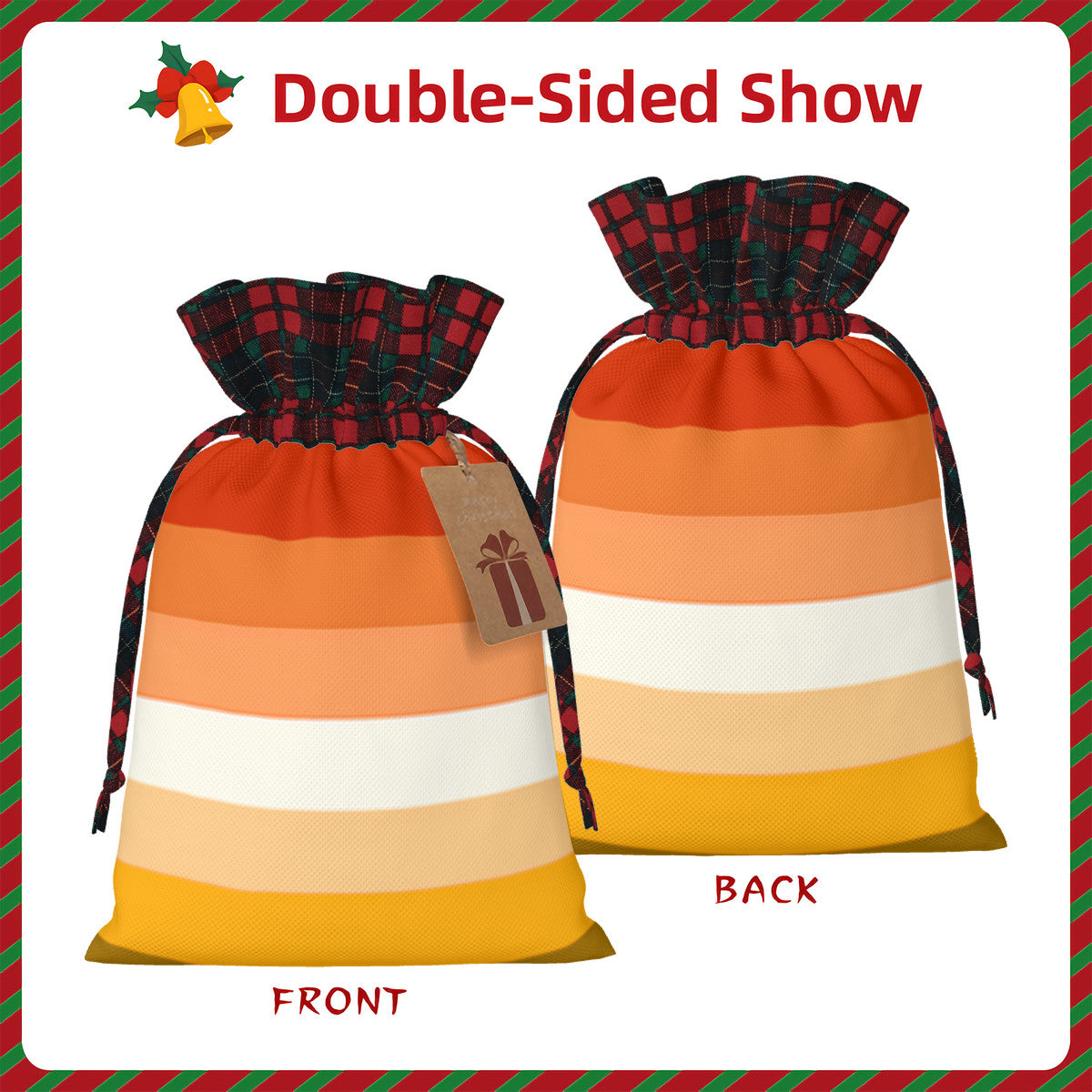 Butch Pride Flag Plaid (Mod Q) Linen Drawstring Gift Bag - Multiple Sizes