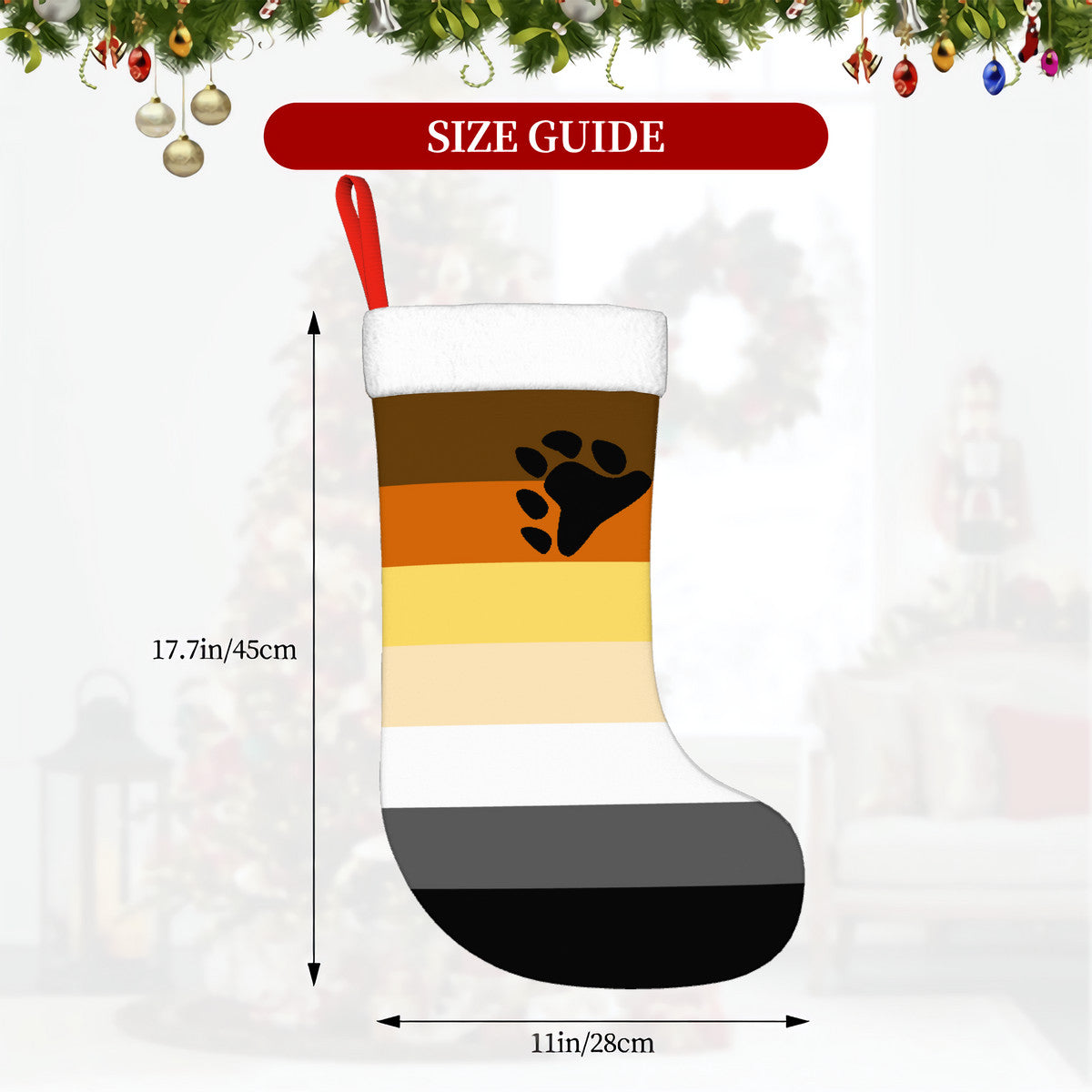 Bear Pride Flag Holiday Stocking 11" x 17.7"