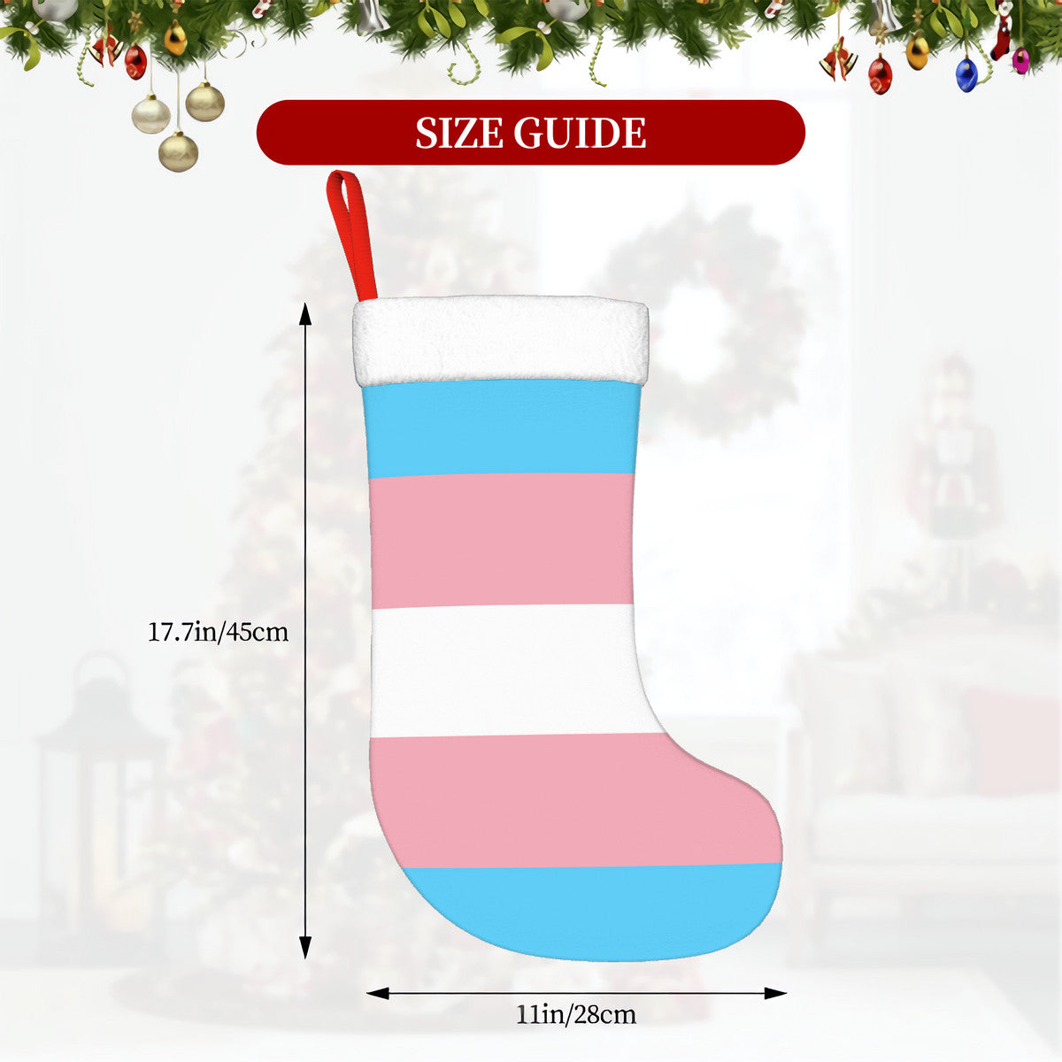 Transgender Pride Flag Holiday Stocking 11" x 17.7"