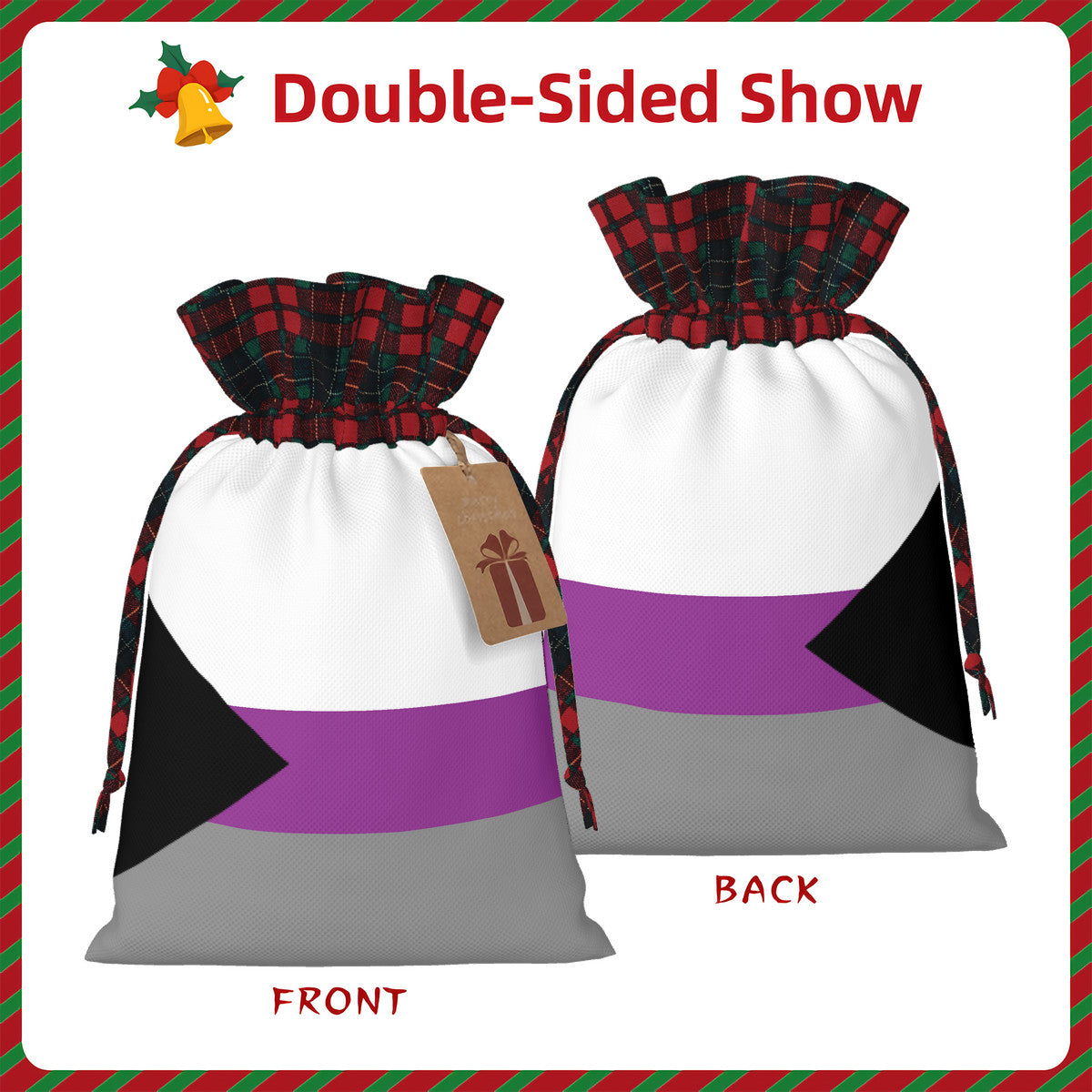 Demisexual Pride Flag Plaid Linen Drawstring Gift Bag - Multiple Sizes