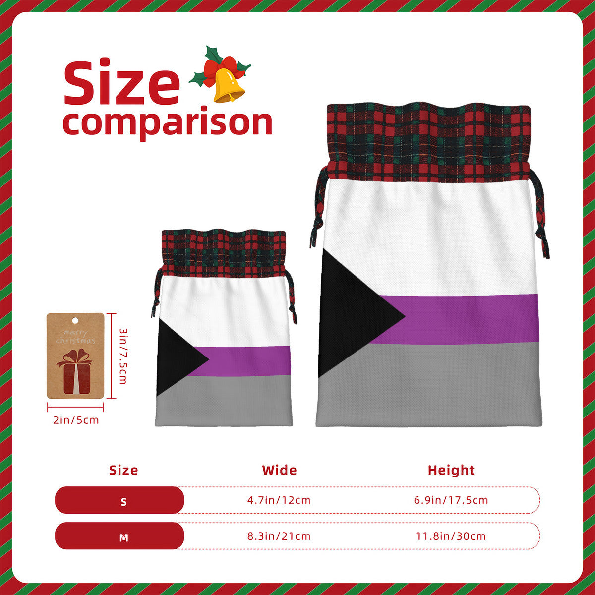 Demisexual Pride Flag Plaid Linen Drawstring Gift Bag - Multiple Sizes