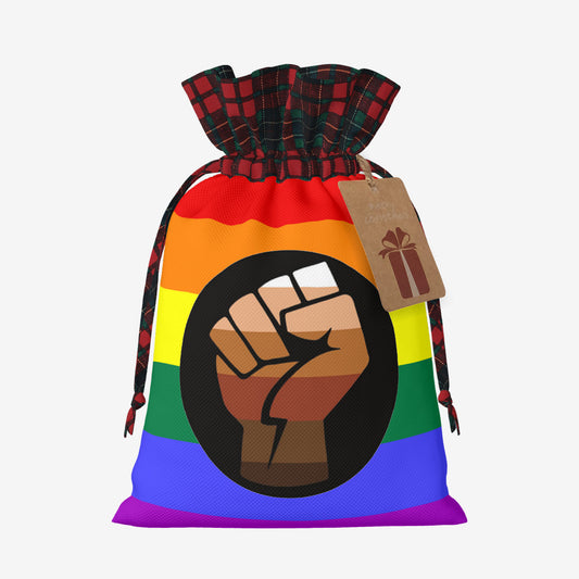 QPOC Pride Flag Plaid Linen Drawstring Gift Bag - Multiple Sizes