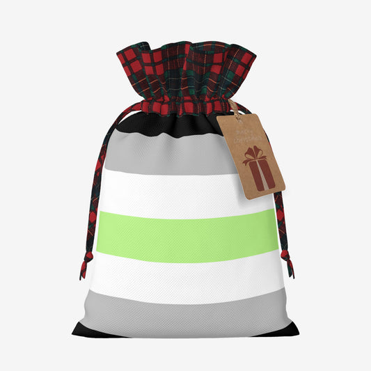 Agender Pride Flag Plaid Linen Drawstring Gift Bag - Multiple Sizes