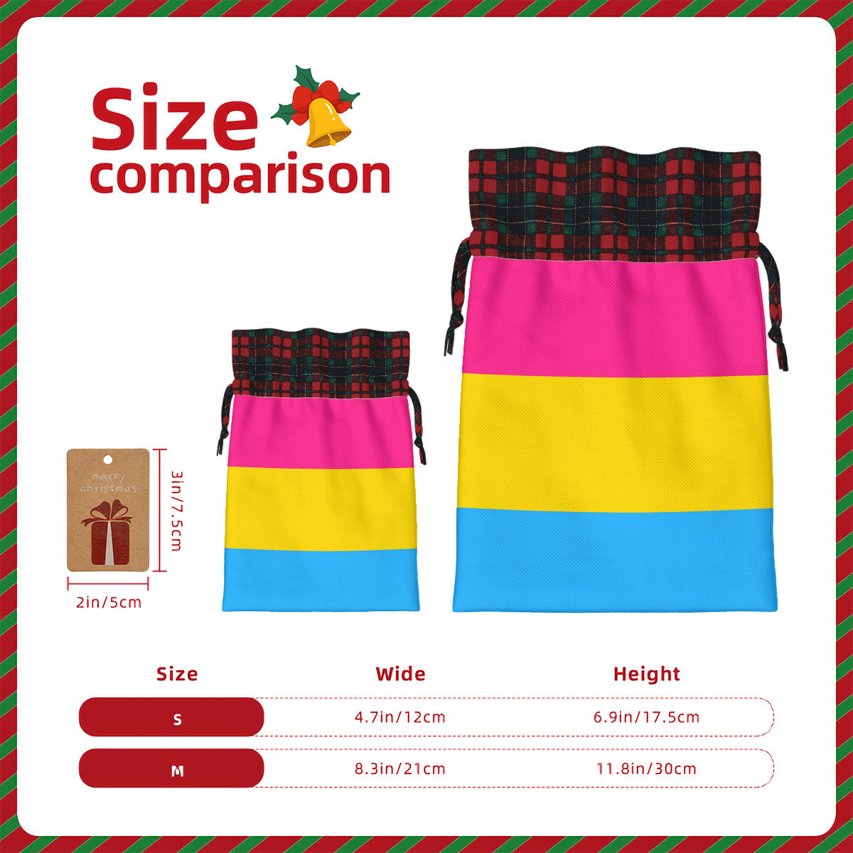 Pansexual Pride Flag Plaid Linen Drawstring Gift Bag - Multiple Sizes