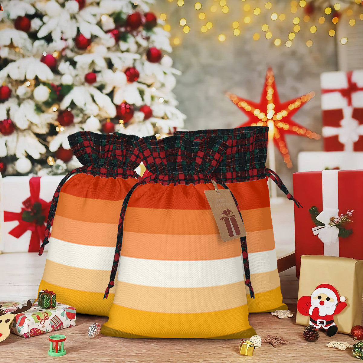 Butch Pride Flag Plaid (Mod Q) Linen Drawstring Gift Bag - Multiple Sizes