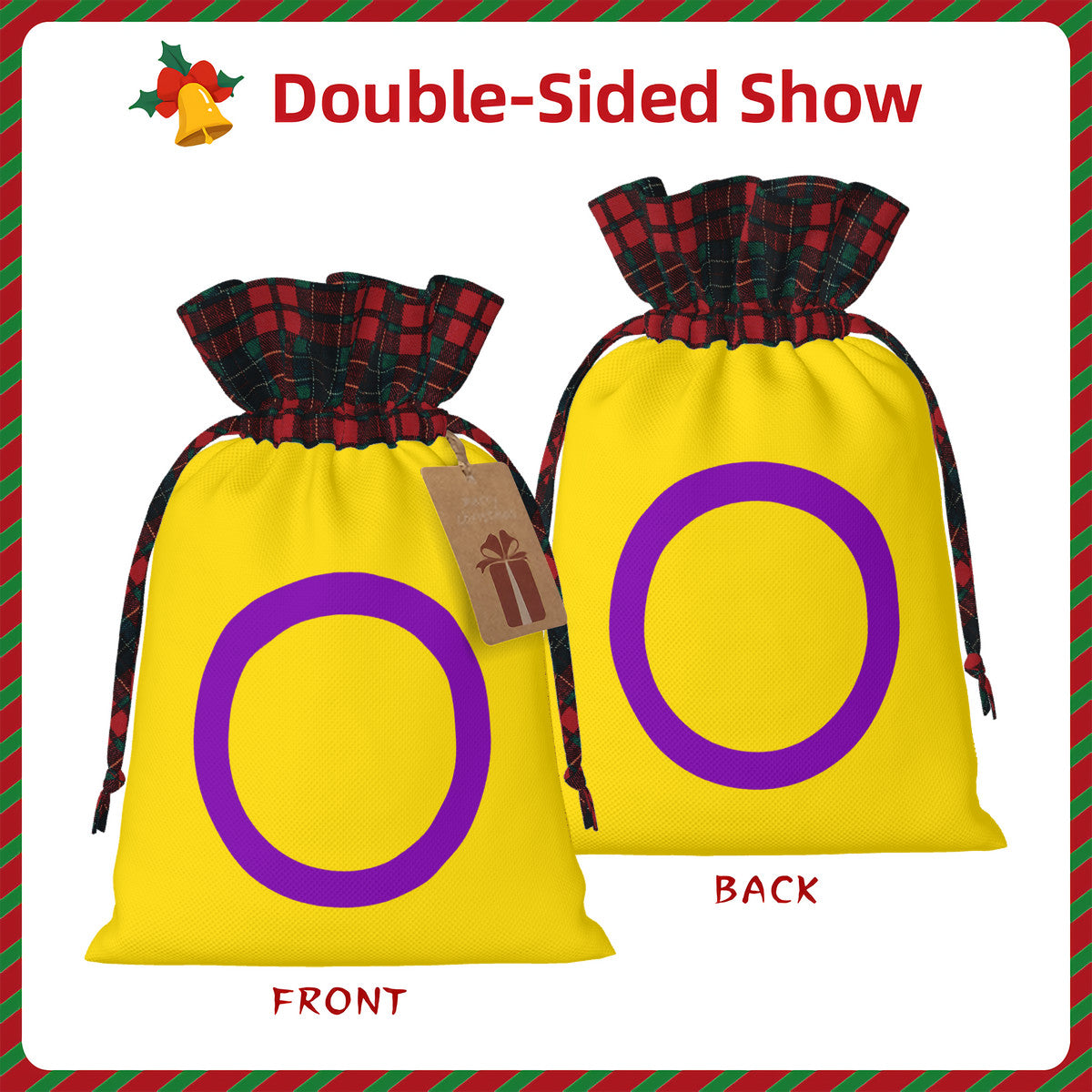 Intersex Pride Flag Plaid Linen Drawstring Gift Bag - Multiple Sizes