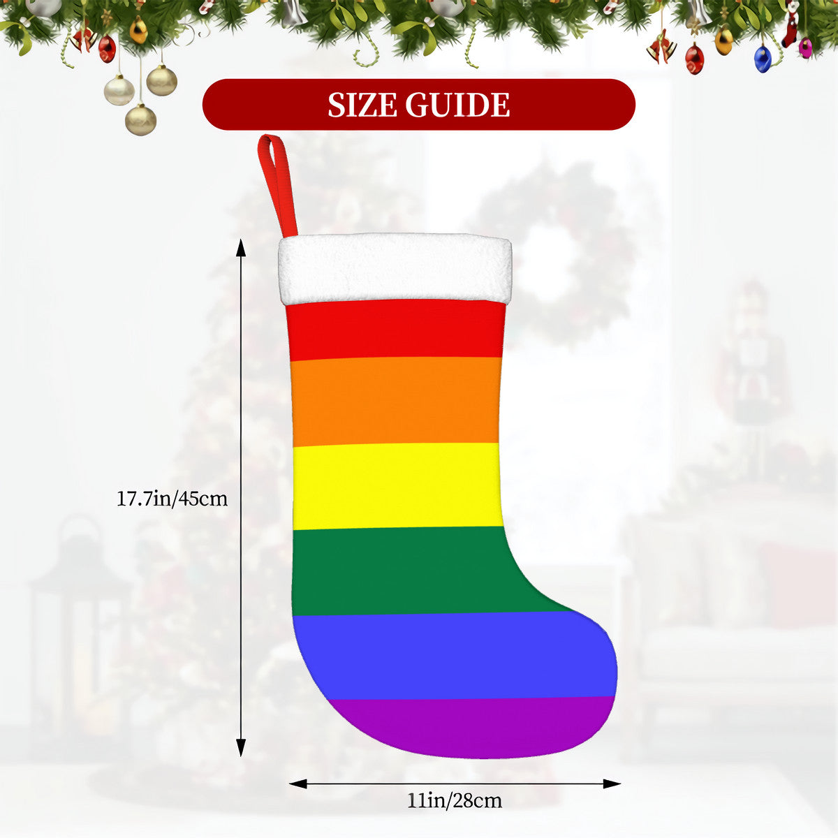 Rainbow Pride Flag Holiday Stocking 11" x 17.7"