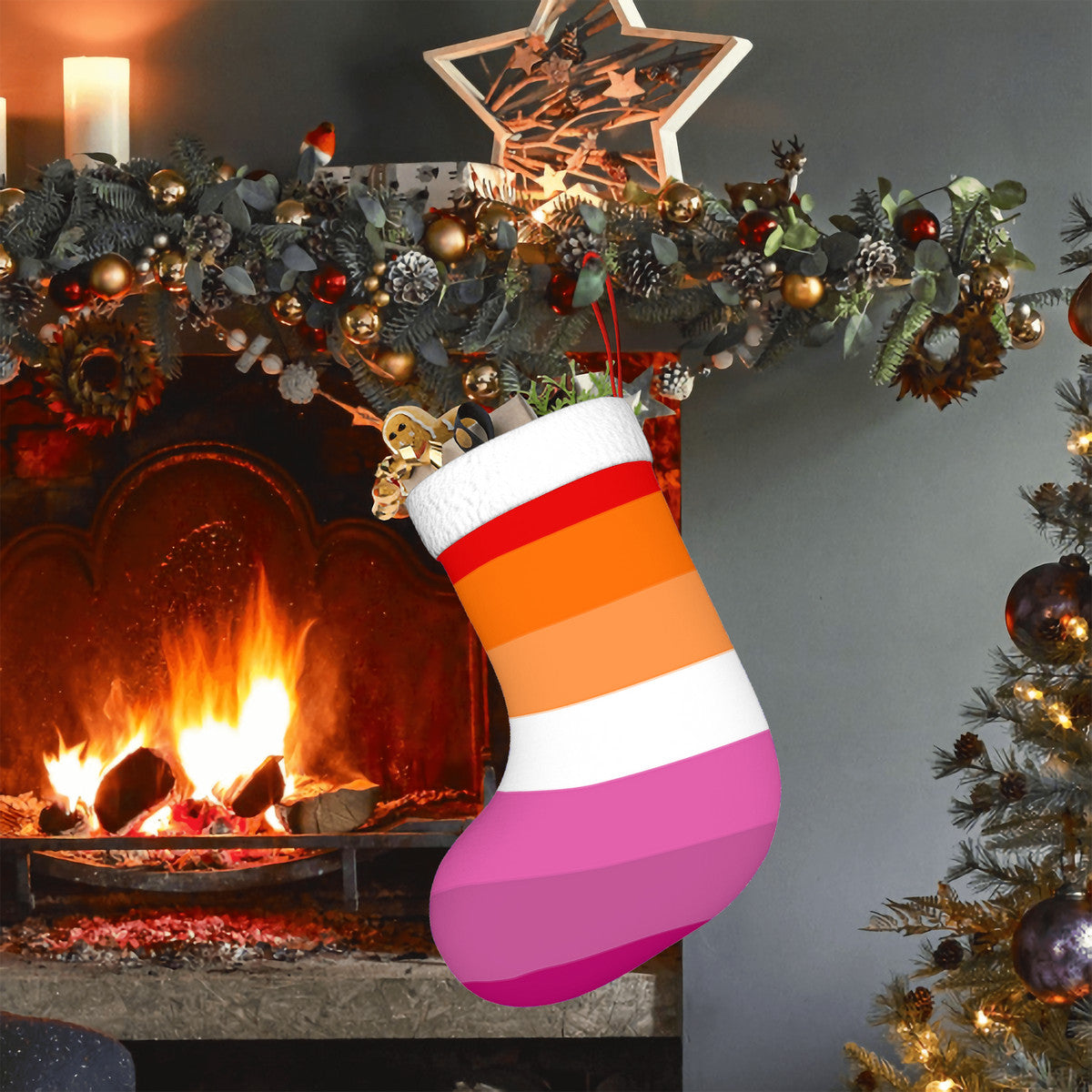 Lesbian Pride Flag Holiday Stocking 11" x 17.7"