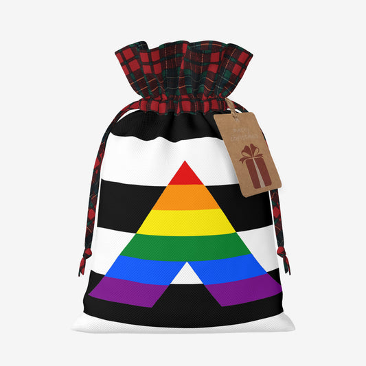 Straight Ally Pride Flag Plaid Linen Drawstring Gift Bag - Multiple Sizes